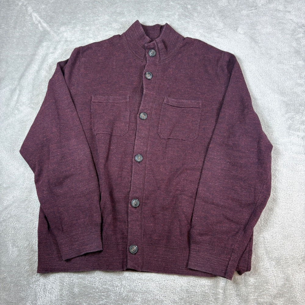 Lucky Brand Sweater Mens XXL Button Front Mock Neck Cardigan Burgundy Knit